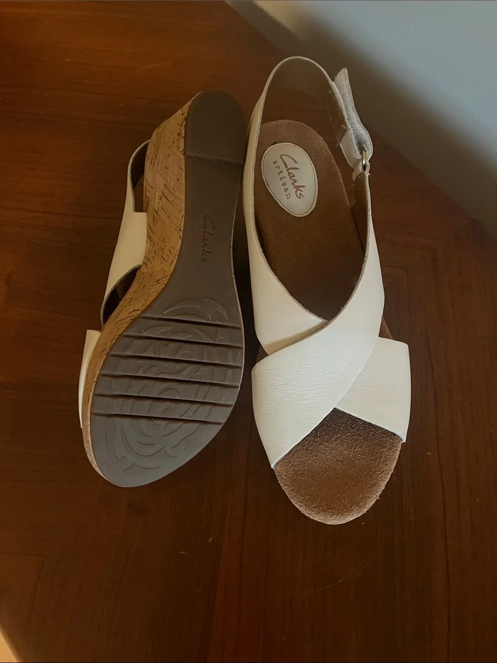 Clarks White Cork Slingback Wedge Sandals